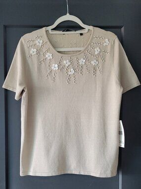 Lafayette 148 New York  Silk Beige Beaded Shell Sweater NWT